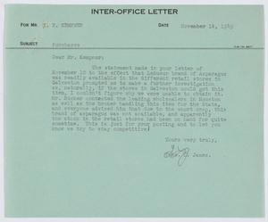 [Letter from T. L. James to I. H. Kempner, November 14, 1949]
