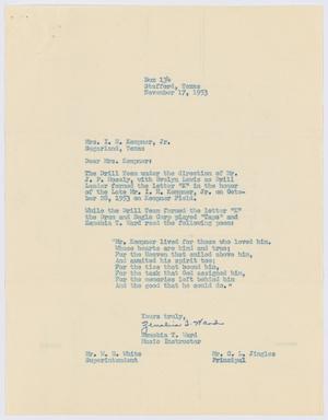 [Letter from Zenobia T. Ward to Mrs. I. H. Kempner, Jr., November 17, 1953]