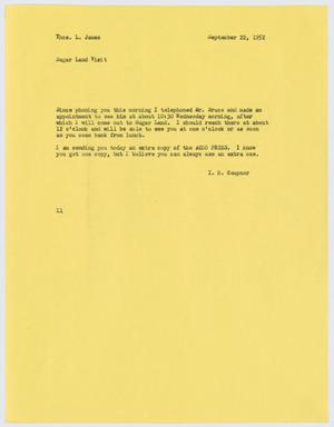 [Letter from I. H. Kempner to T. L. James, September 22, 1952]