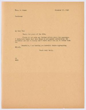 Primary view of object titled '[Letter from I. H. Kempner to Thos. L. James, December 17, 1948]'.