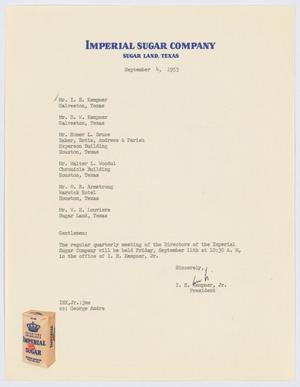 [Letter from I. H. Kempner, Jr., to Directors of Imperial Sugar Company, September 4, 1953]