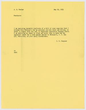 [Letter from I. H. Kempner to J. B. Fowler, May 16, 1953]