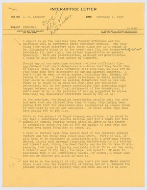 [Letter from I. H. Kempner, Jr., to I. H. Kempner, February 1, 1952]