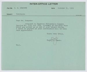 [Letter from T. L. James to I. H. Kempner, October 31, 1949]
