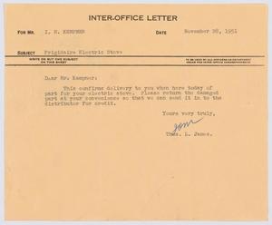 [Letter from T. L. James to I. H. Kempner, November 28, 1951]