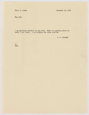 [Letter from I. H. Kempner to Thos. L. James, December 11, 1951]