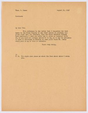 Primary view of object titled '[Letter from I. H. Kempner to Thos. L. James, August 30, 1948]'.