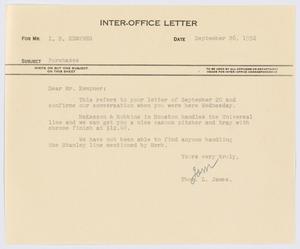 [Letter from T. L. James to I. H. Kempner, September 26, 1952]
