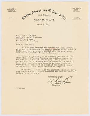 Primary view of object titled '[Letter from L. L. Gravely, Jr. to John E. Zeltzer, March 2, 1953]'.