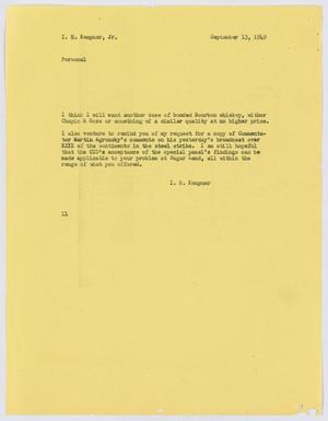 [Letter from I. H. Kempner to I. H. Kempner, Jr., Septeber 13, 1949]