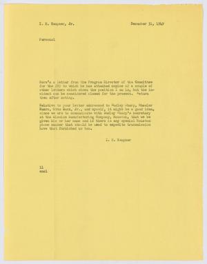 Primary view of object titled '[Letter from I. H. Kempner to I. H. Kempner, Jr., December 31, 1949]'.