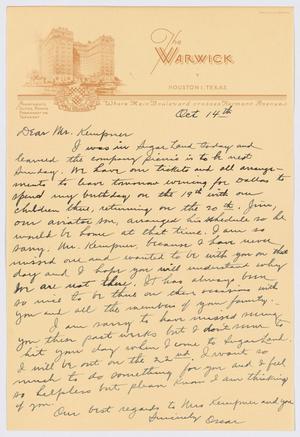 [Letter from Oscar Raymond Armstrong to I. H. Kempner, October 14, 1953]
