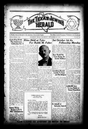 Primary view of object titled 'The Texas Jewish Herald (Houston, Tex.), Vol. 28, No. 24, Ed. 1 Thursday, September 20, 1934'.