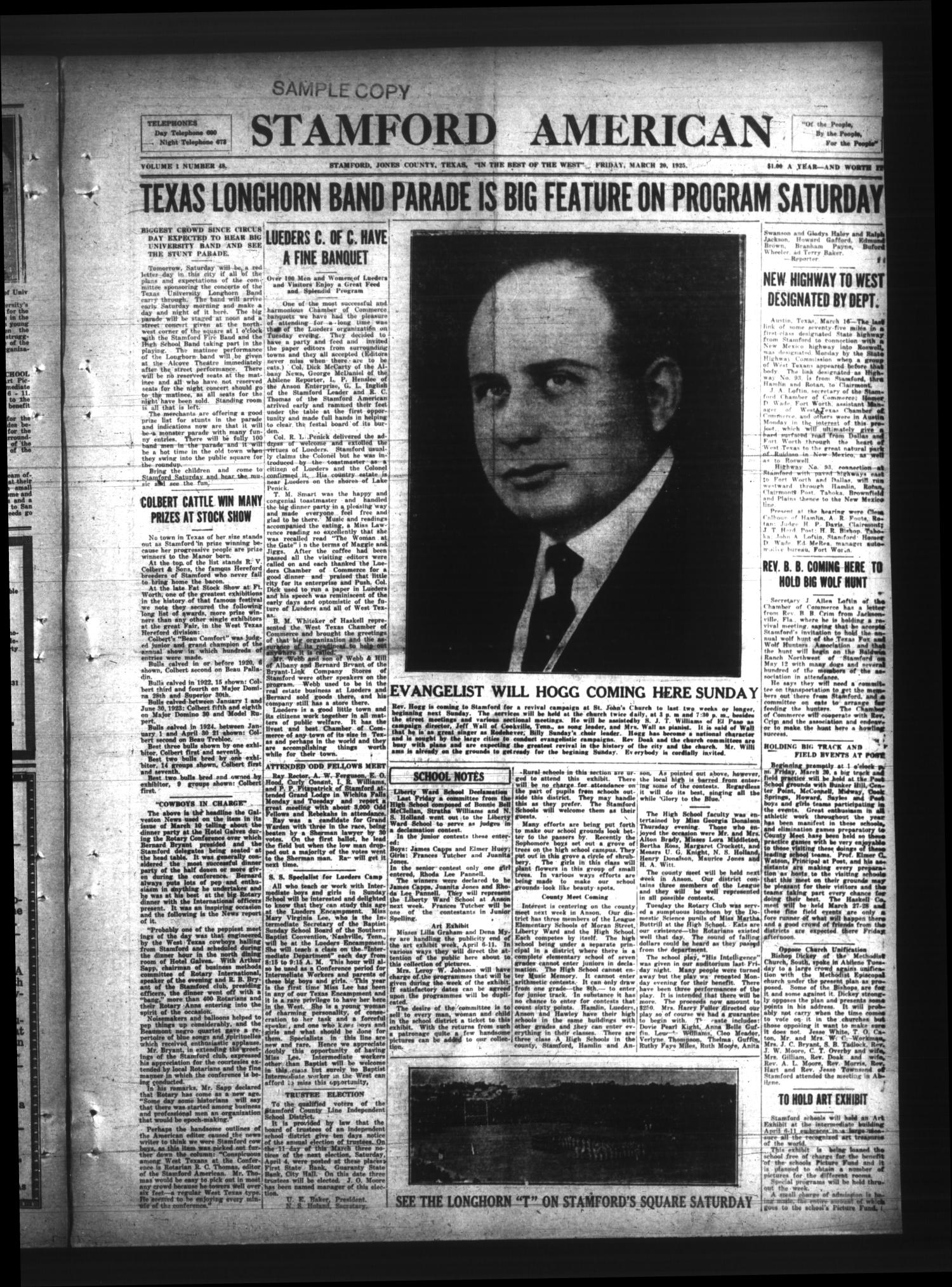 Stamford American (Stamford, Tex.), Vol. 1, No. 48, Ed. 1 Friday, March 20, 1925
                                                
                                                    [Sequence #]: 1 of 6
                                                