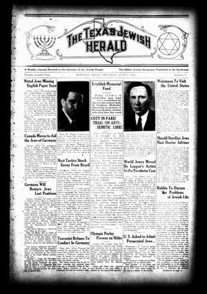 Primary view of object titled 'The Texas Jewish Herald (Houston, Tex.), Vol. 27, No. 9, Ed. 1 Thursday, June 8, 1933'.