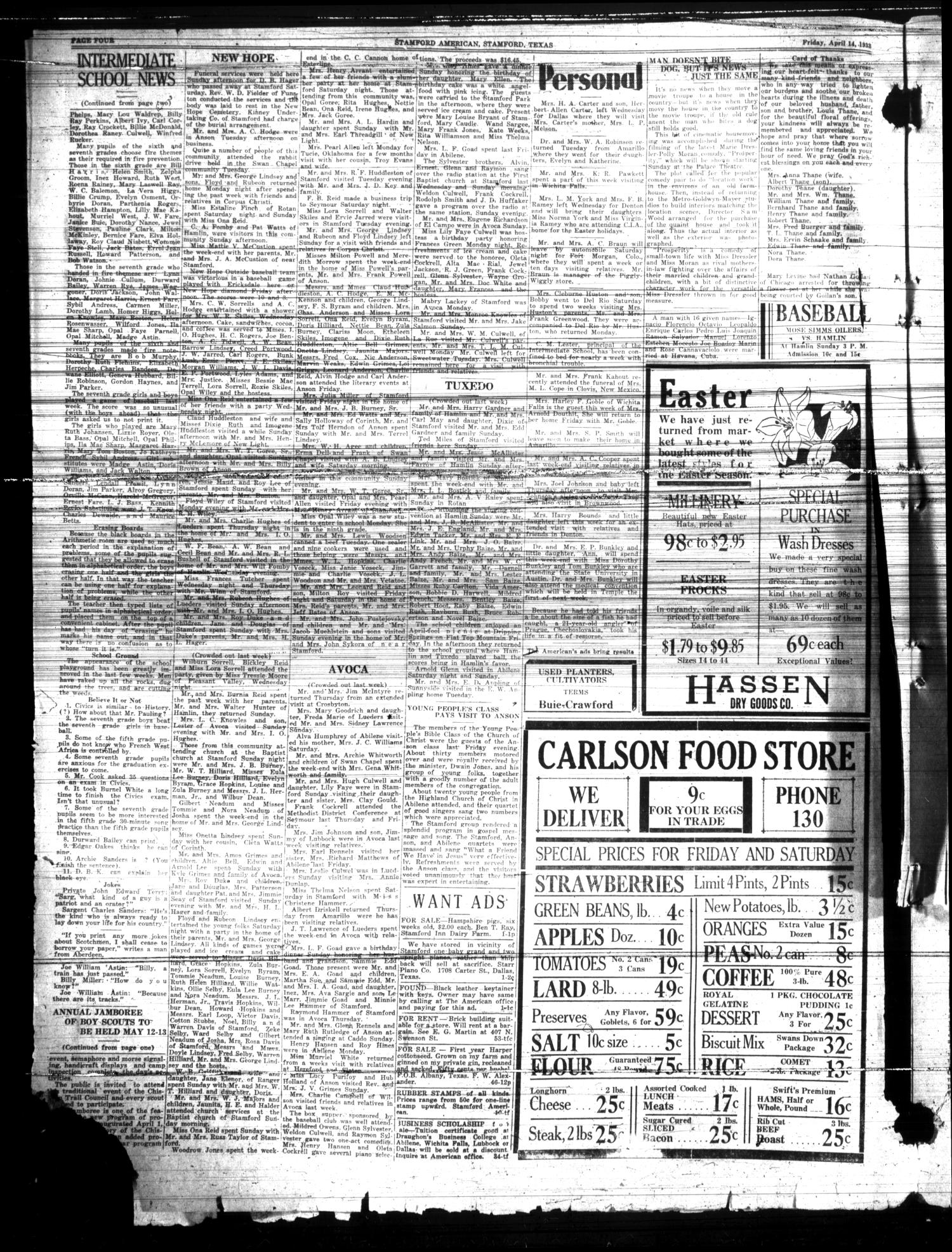 Stamford American (Stamford, Tex.), Vol. 10, No. 1, Ed. 1 Friday, April 14, 1933
                                                
                                                    [Sequence #]: 4 of 8
                                                