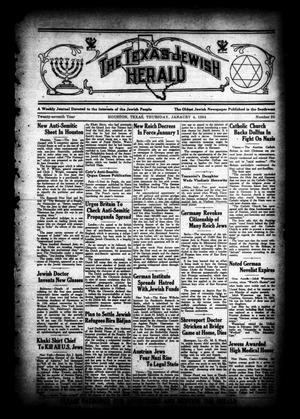 Primary view of The Texas Jewish Herald (Houston, Tex.), Vol. 27, No. 39, Ed. 1 Thursday, January 4, 1934