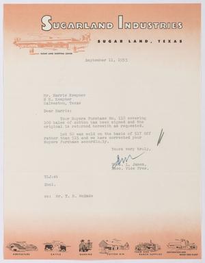 [Letter from Thomas L. James to Harris Kempner, September 11, 1953]