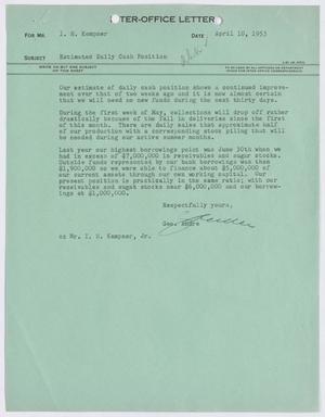 [Letter from George Andre to I. H. Kempner, April 10, 1953]