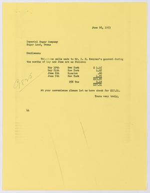 Primary view of object titled '[Letter from A. H. Blackshear, Jr. to Imperial Sugar Company, June 26, 1953]'.