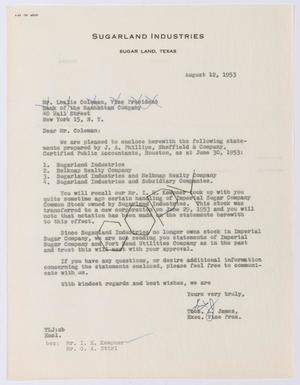 Primary view of object titled '[Letter from Thomas L. James to Leslie Coleman, August 12, 1953]'.