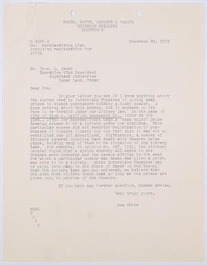 [Letter from Ben White to Thos. L. James, December 21, 1953]