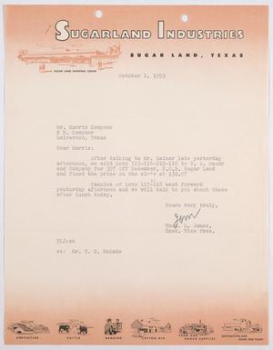 [Letter from Thomas L. James to Harris Kempner, October 1, 1953]