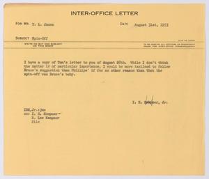 [Letter from I. H. Kempner, Jr. to T. L. James, August 31, 1953]