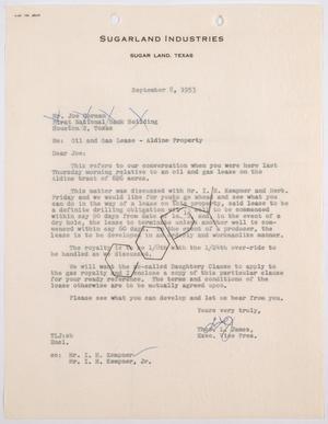 [Letter from Thomas L. James to Joe Corman, September 8, 1953]