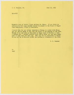 [Letter from I. H. Kempner to I. H. Kempner, Jr., June 18, 1953]