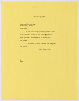 [Letter from A. H. Blackshear, Jr. to Sugarland Industries, October 7, 1953]