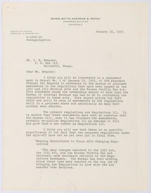 [Letter from Homer L. Bruce to I. H. Kempner, January 16, 1953]