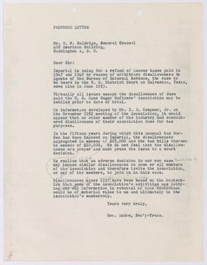 [Proposed Letter from George Andre to H. M. Baldrige]