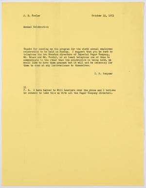 [Letter from I. H. Kempner to J. B. Fowler, October 15, 1953]