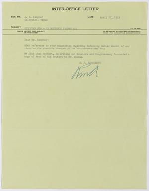 [Inter-Office Letter from Robert Markle Armstrong to Isaac Herbert Kempner, April 22, 1953]