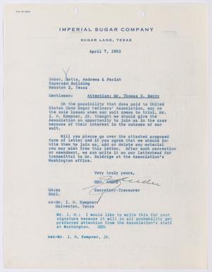 [Letter from George Andre to Thomas E. Berry, April 7, 1953]