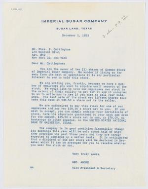 [Letter from George Andre to Chas. S. Cottingham, December 1, 1953]