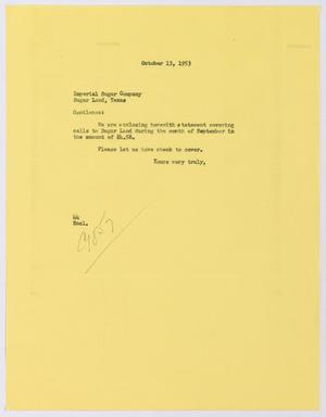 [Letter from A. H. Blackshear, Jr. to Imperial Sugar Company, October 13, 1953]
