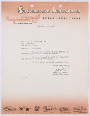 [Letter from Thos. L. James to A. H. Blackshear, Jr., December 11, 1953]
