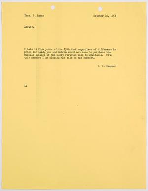 Primary view of object titled '[Letter from I. H. Kempner to Thomas L. James, October 16, 1953]'.