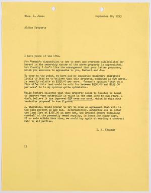 [Letter from I. H. Kempner to Thomas L. James, September 18, 1953]