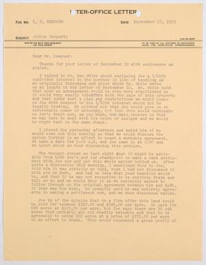 [Letter from Thomas L. James to I. H. Kempner, September 17, 1953]