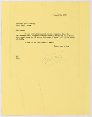 [Letter from A. H. Blackshear, Jr. to Imperial Sugar Company, August 14, 1953]