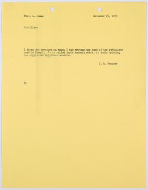 [Letter from I. H. Kempner to Thomas L. James, November 25, 1953]