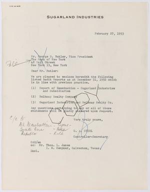 [Letter from Gus A. Stirl to George S. Butler, February 27, 1953]