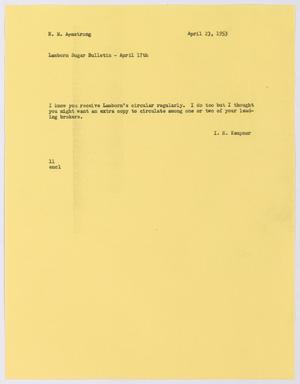 [Letter from Isaac Herbert Kempner to Robert Markle Armstrong, April 23, 1953]