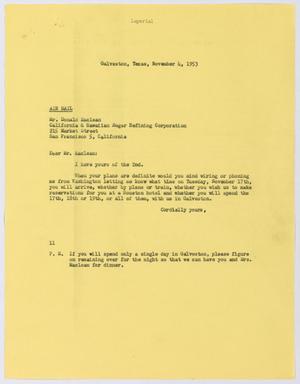 Primary view of object titled '[Letter from I. H. Kempner to Donald Maclean, November 4, 1953]'.