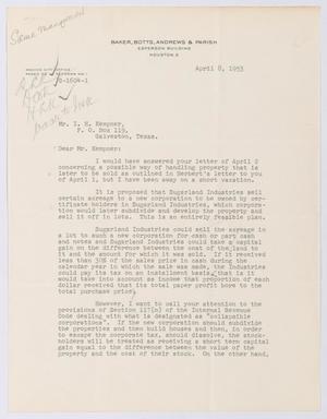 [Letter from Homer L. Bruce to I. H. Kempner, April 8, 1953]