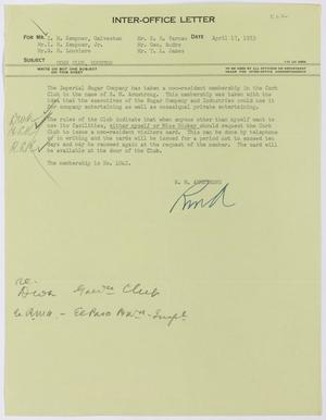 Primary view of object titled '[Letter from Robert Markle Armstrong to Isaac Herbert Kempner, April 17, 1953]'.