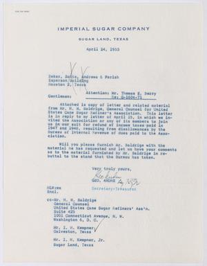 [Letter from Geo. Andre to Baker, Botts, Andrews & Parish, April 24, 1953]